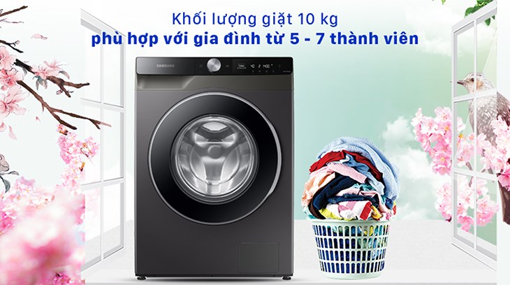 Máy giặt Samsung AI Inverter 10kg WW10T634DLX/SV có khối lượng giặt 10 kg phù hợp với gia đình từ 5 - 7 người
