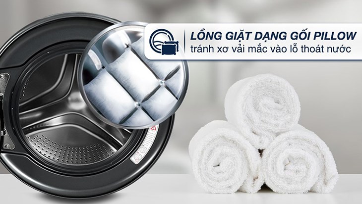 Máy giặt Aqua Inverter 9.5 kg AQD-A952J BK trang bị lồng giặt dạng gối Pillow giúp làm sạch quần áo dễ dàng hơn