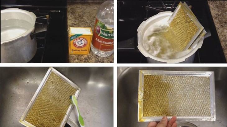 Các bước làm sạch lưới lọc bằng baking soda và giấm