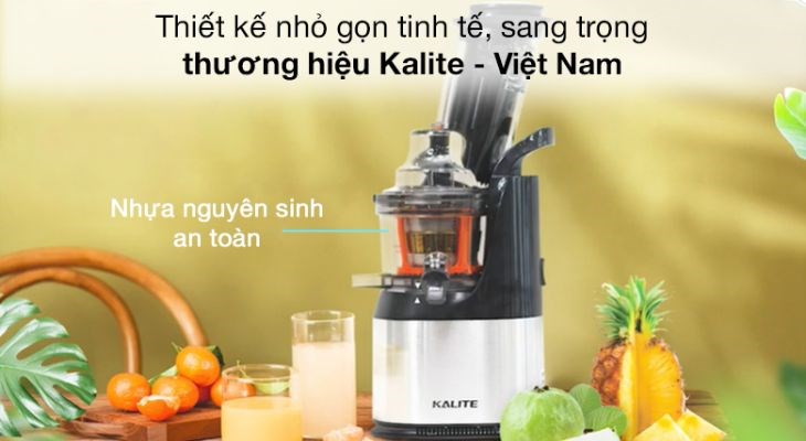 Máy ép chậm Kalite KL-565 sở hữu ngoại hình nhỏ gọn, tinh tế, cùng màu trắng đen sang trọng