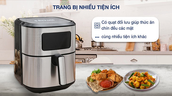 Nồi chiên không dầu Ferroli FAF-7.0D 7 lít trang bị quạt đối lưu, đưa luồng khí nóng tỏa đều lòng nồi, giúp thực phẩm chín đều, thơm ngon