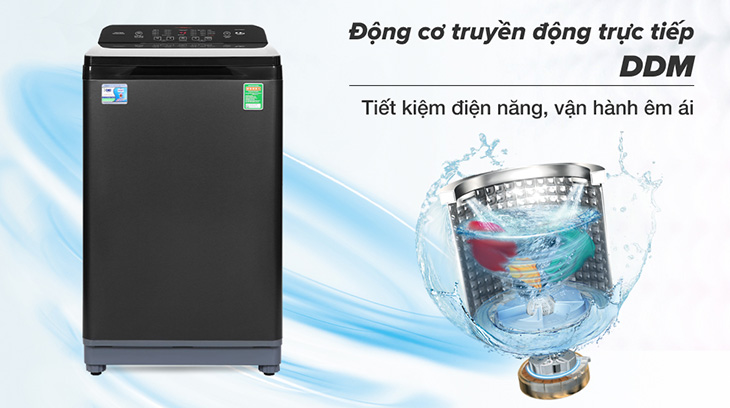 Máy giặt Aqua 10.5 Kg AQW-FR105GT BK trang bị động cơ truyền động lực trực tiếp DDM Inverter tiết kiệm điện, vận hành êm ái Máy giặt Aqua 10.5 Kg AQW-FR105GT BK trang bị động cơ truyền động lực trực tiếp DDM Inverter tiết kiệm điện, vận hành êm ái