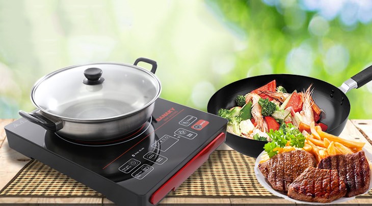 Đặt nồi vào vị trí giữa vùng nấu của bếp hồng ngoại Sanaky SNK-2101HG