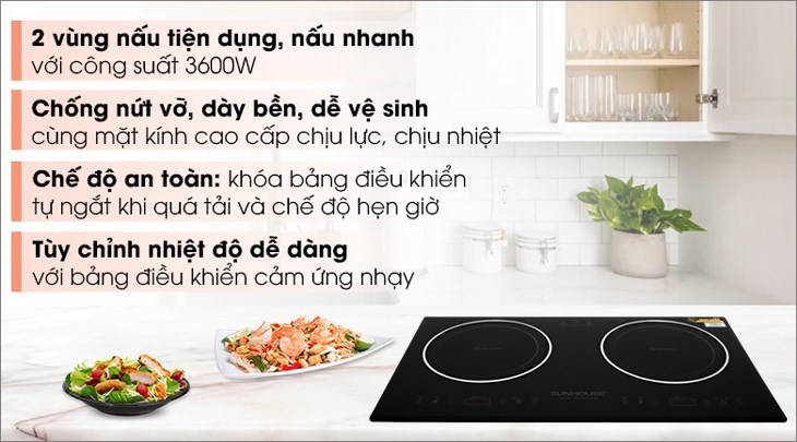 Bếp hồng ngoại đôi lắp âm Sunhouse SHB9112MT được tích hợp nhiều chức năng đi kèm, đáp ứng nhu cầu sử dụng