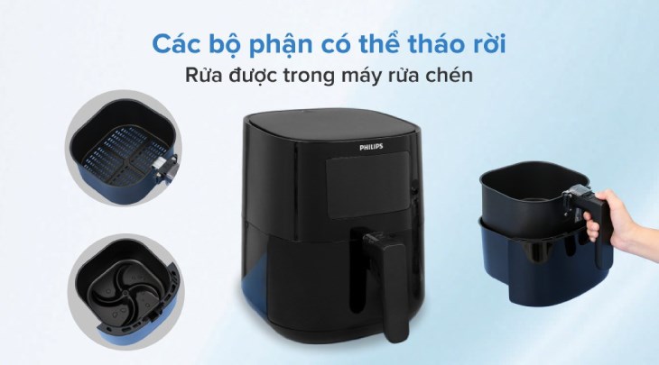 Các bộ phận của nồi chiên không dầu Philips HD9252/90 2.4 lít có thể tháo rời, giúp bạn dễ lau chùi hơn Các bộ phận của nồi chiên không dầu Philips HD9252/90 2.4 lít có thể tháo rời, giúp bạn dễ lau chùi hơn