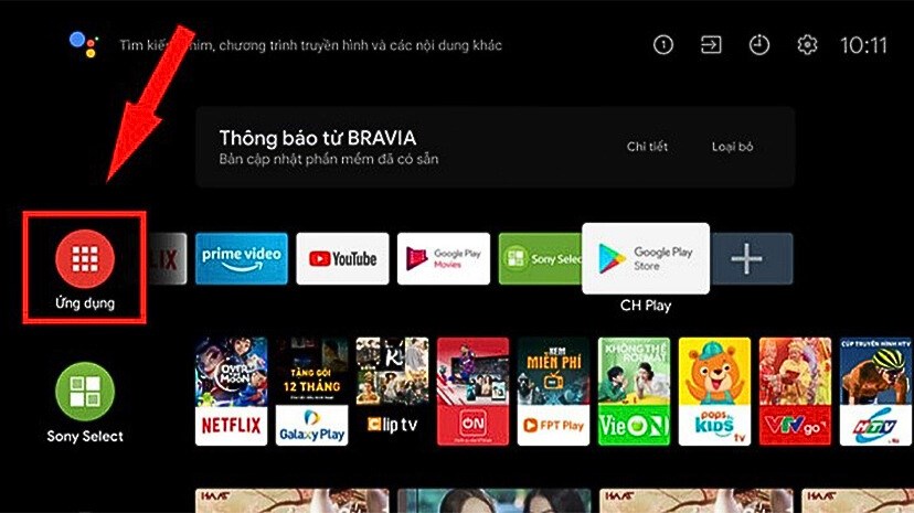 Bạn chọn vào biểu tượng này để sử dụng các ứng dụng của tivi Xiaomi