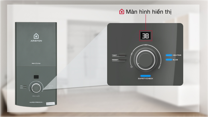 Máy nước nóng trực tiếp Ariston 4500W AURES PREMIUM+ 4.5P - Màn hình hiển thị
