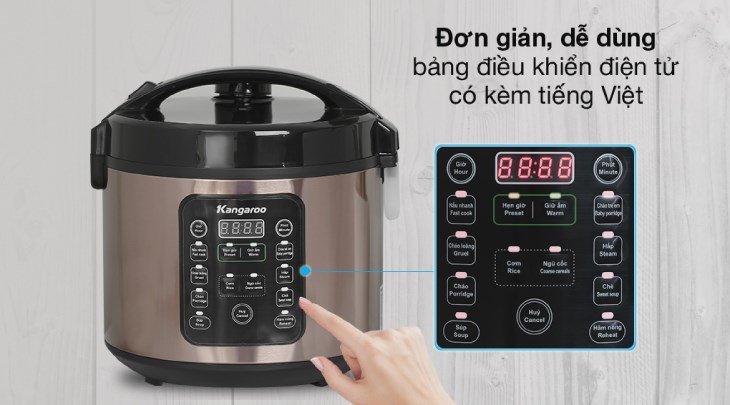 Nồi cơm điện tử Kangaroo 1.8 lít KG18DR6 có bảng điều khiển nút nhấn điện tử, giúp bạn sử dụng dễ dàng, thao tác đơn giản