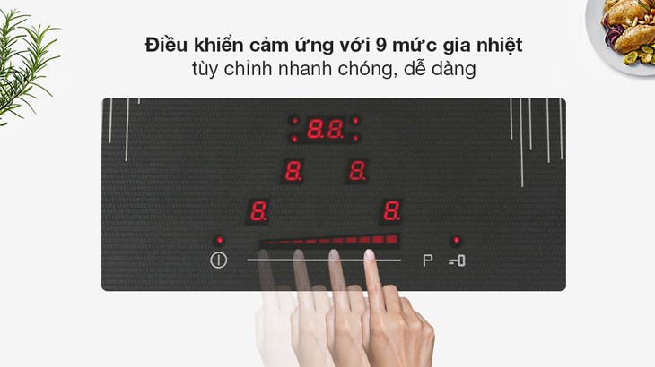 Bếp từ 4 vùng nấu lắp âm Malloca MI 594 LINEAR sử dụng bảng điều khiển cảm ứng dạng trượt nhạy bén, dễ sử dụng