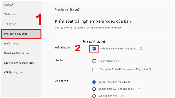 Bỏ tick xanh ở nội dung 
