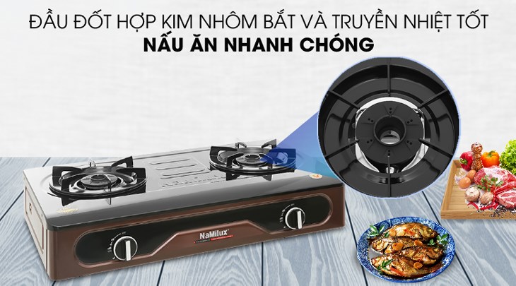 Đầu đốt của bếp ga đôi Namilux NH-D3036APF được làm bằng hợp kim nhôm có khả năng bắt và truyền nhiệt tốt, giúp bạn tiết kiệm thời gian nấu ăn