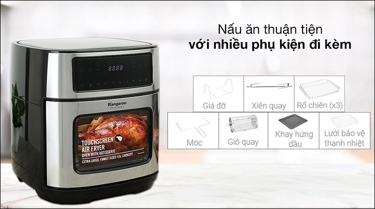 Lò chiên không dầu Kangaroo KG12AF1A được trang bị nhiều phụ kiện đi kèm, mang đến sự tiện lợi cho người dùng