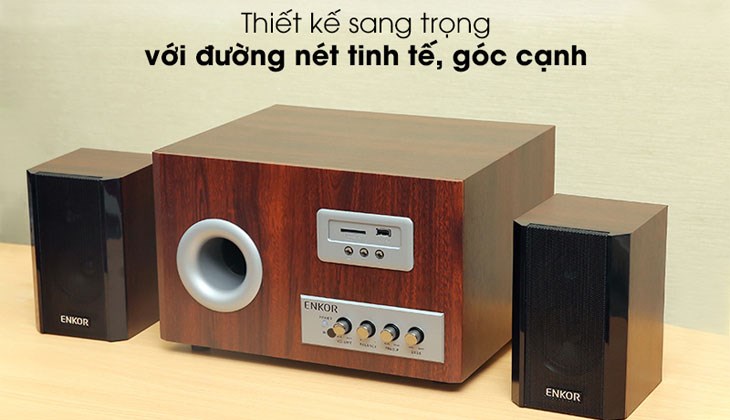 Loa vi tính Bluetooth Enkor S2850 có thiết kế khá ấn tượng, mang một vẻ đẹp sang trọng, cổ điển 