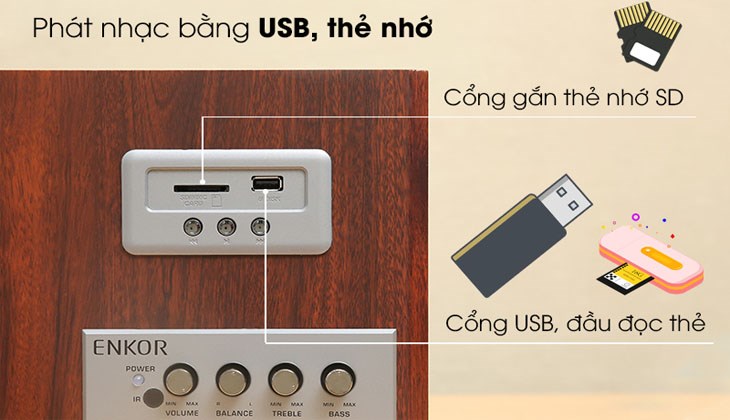 Người dùng có thể trực tiếp phát nhạc từ các thiết bị lưu trữ như: USB hoặc thẻ nhớ