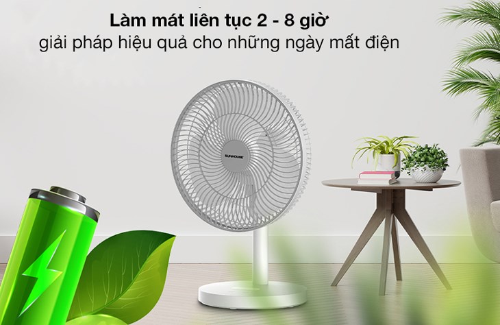 Quạt sạc điện Sunhouse 3 cánh SHD7115 15W có thể làm mát liên tục suốt 2 - 8 giờ Quạt sạc điện Sunhouse 3 cánh SHD7115 15W có thể làm mát liên tục suốt 2 - 8 giờ