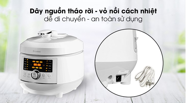 Nồi áp suất Gree CYFWK-50X62S 5 lít có vỏ nồi cách nhiệt tránh để người dùng bị bỏng, đảm bảo an toàn Nồi áp suất Gree CYFWK-50X62S 5 lít có vỏ nồi cách nhiệt tránh để người dùng bị bỏng, đảm bảo an toàn