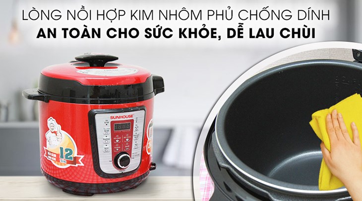 Nồi áp suất đa năng Sunhouse SHD 1767 6.0 lít có lòng nồi hợp kim nhôm phủ chống dính an toàn cho sức khỏe, dễ lau chùi Nồi áp suất đa năng Sunhouse SHD 1767 6.0 lít có lòng nồi hợp kim nhôm phủ chống dính an toàn cho sức khỏe, dễ lau chùi