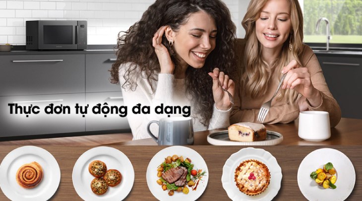 Lò vi sóng có nướng Samsung MG30T5018CK/SV 30 lít được trang bị thực đơn nấu tự động, cho phép bạn chế biến món ăn đa dạng, tiết kiệm công sức