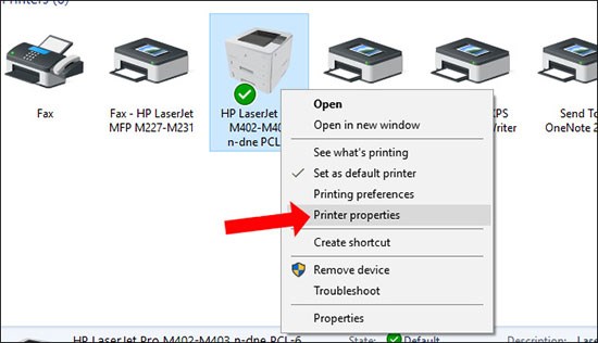 Bạn nhấp chuột phải vào máy in muốn đổi tên và chọn mục Printer Properties Bạn nhấp chuột phải vào máy in muốn đổi tên và chọn mục Printer Properties