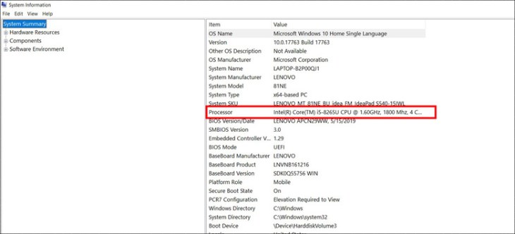 Bạn có thể xem thông tin CPU ở mục Processor Bạn có thể xem thông tin CPU ở mục Processor