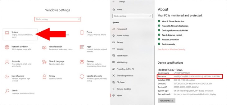 Bạn chọn System để xem thông tin CPU Bạn chọn System để xem thông tin CPU