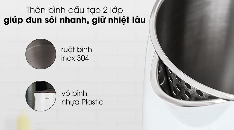 Bình đun siêu tốc Midea 1.5 lít MK-15D kết hợp hài hòa giữa kiểu dáng và màu sắc mang đến một nét sang trọng và tinh tế cho không gian sử dụng