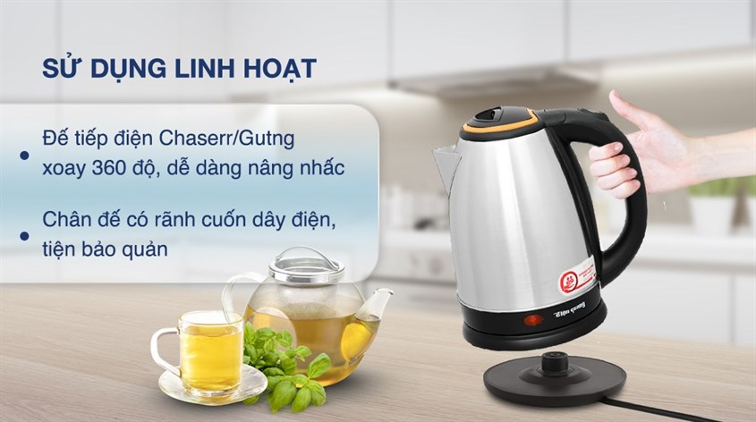 Bình đun siêu tốc Điện Quang 1.8 lít ĐQ EKT06 1518 BL được thiết kế vỏ và ruột bằng Inox 201 bền đẹp, sáng bóng giúp dễ dàng vệ sinh