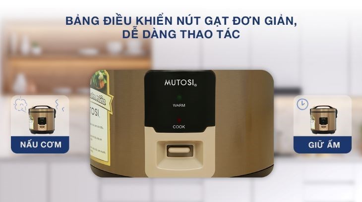 Nồi cơm điện nắp gài Mutosi 2.2 lít MR-36PB có bảng điều khiển nút gạt đơn giản, dễ dàng chọn chế độ nấu đa dạng