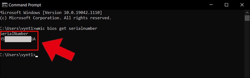 Bạn tiếp tục gõ wmic bios get serialnumber và nhấn Enter Bạn tiếp tục gõ wmic bios get serialnumber và nhấn Enter