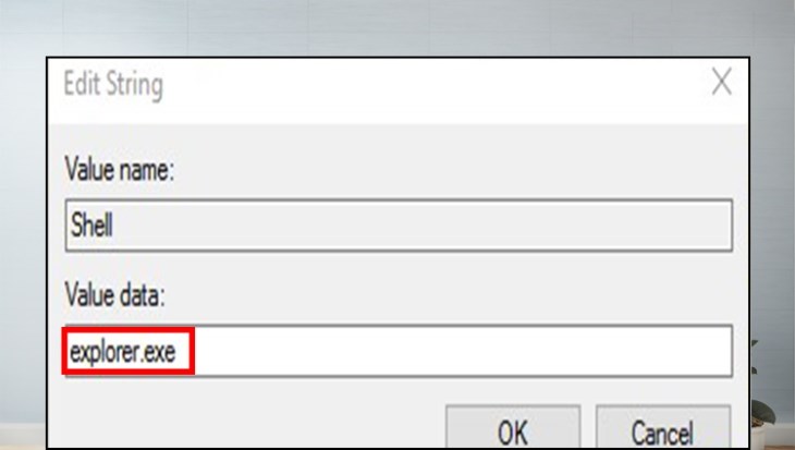 Bạn đổi Value data thành explorer.exe Bạn đổi Value data thành explorer.exe