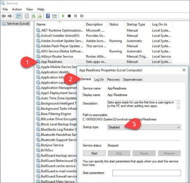 Bạn chọn Disable tại App Readiness Bạn chọn Disable tại App Readiness