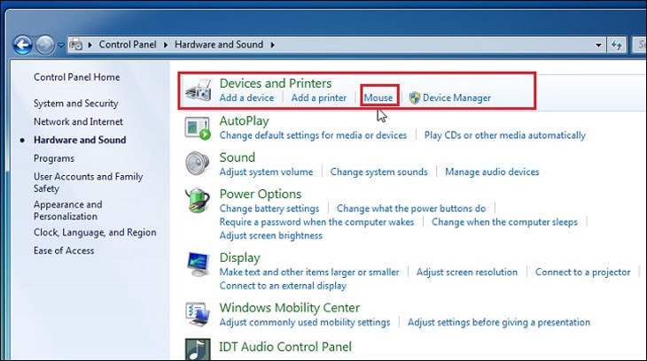 Chọn Mouse để mở cửa sổ Mouse Properties