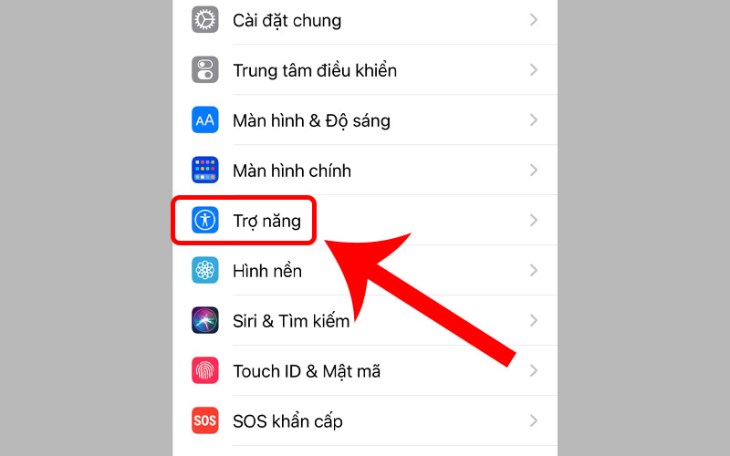 Bạn vào phần Cài đặt và nhấn chọn mục Trợ năng.