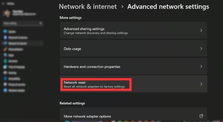 Người dùng tiếp tục chọn Network Reset Người dùng tiếp tục chọn Network Reset
