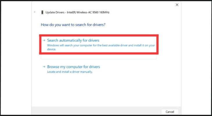Để hoàn tất thì bạn chọn tiếp Search automatically for updated driver software Để hoàn tất thì bạn chọn tiếp Search automatically for updated driver software