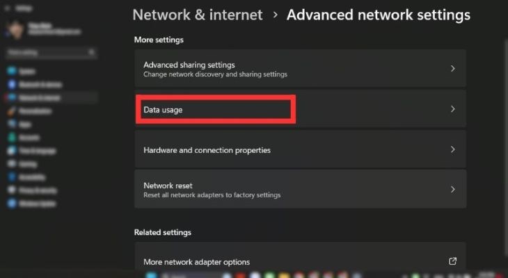 Tiếp tục chọn Data usage Tiếp tục chọn Data usage