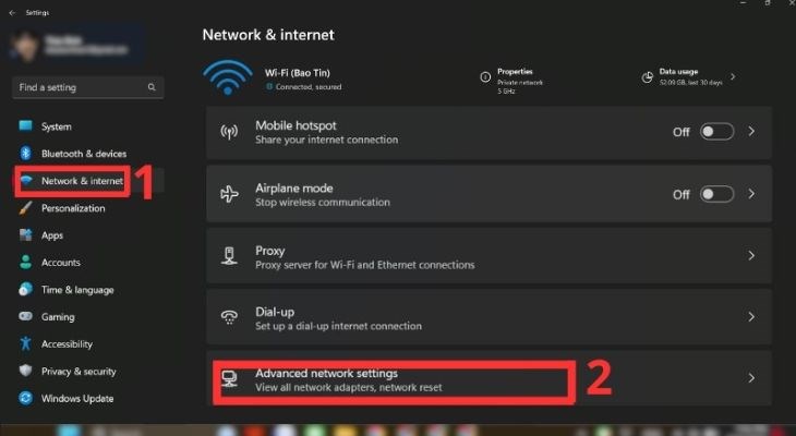 Sau đó chọn tiếp Advanced Network Settings trong Network & Internet Sau đó chọn tiếp Advanced Network Settings trong Network & Internet
