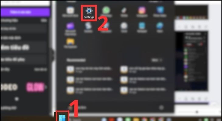 Người dùng chọn Settings trong phần Menu Start Người dùng chọn Settings trong phần Menu Start