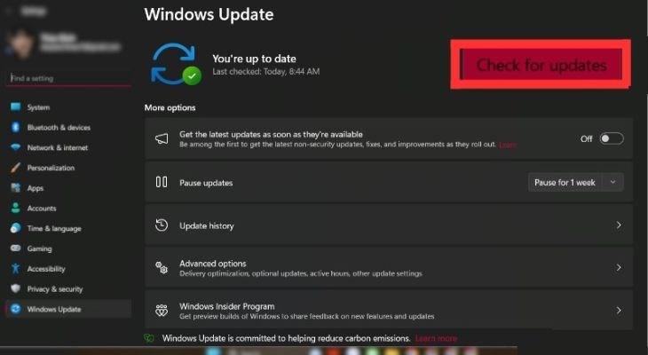 Tiếp theo đó là chọn Check for updates Tiếp theo đó là chọn Check for updates