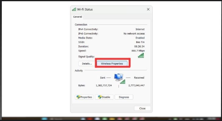 Chọn Wireless Properties để tiếp tục thực hiện Chọn Wireless Properties để tiếp tục thực hiện