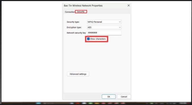 Cuối cùng là chọn Show characters để xem mật khẩu Cuối cùng là chọn Show characters để xem mật khẩu