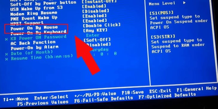 Bạn chọn mục Power on by mouse