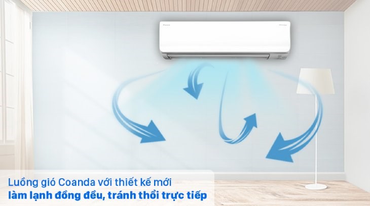 Điều hòa 2 chiều Daikin Inverter 25600 BTU FTHF71VVMV có luồng gió Coanda thổi đều khắp phòng, tránh thổi gió trực tiếp vào người