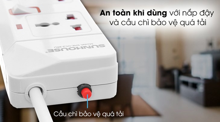 Ổ cắm điện Sunhouse 3 lỗ 2 USB 2.5m SHE- OC2-3RU đáp ứng nhu cầu sử dụng của những gia đình cần kết nối với nhiều thiết bị công suất lớn và yêu cầu độ an toàn cao