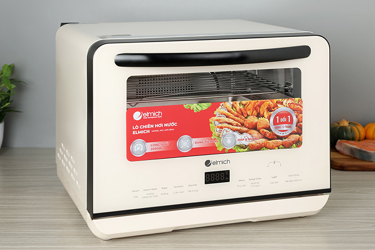 Lò chiên không dầu hơi nước Elmich AFE-3944 20 lít được thiết kế sang trọng với màu sắc bắt mắt góp phần tô điểm không gian bếp
