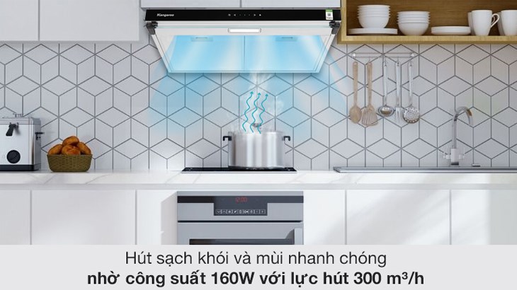 Máy hút mùi áp tường Kangaroo KG70RS với thiết kế âm tường cùng công suất hút 300 m³/h phù hợp với các căn bếp nhỏ, hẹp Máy hút mùi áp tường Kangaroo KG70RS với thiết kế âm tường cùng công suất hút 300 m³/h phù hợp với các căn bếp nhỏ, hẹp