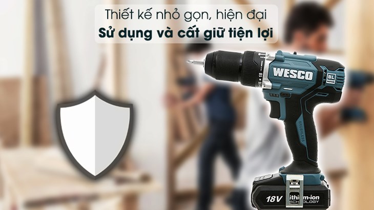Máy khoan pin Wesco WS2921K2 18V có thiết kế nhỏ gọn, hiện đại