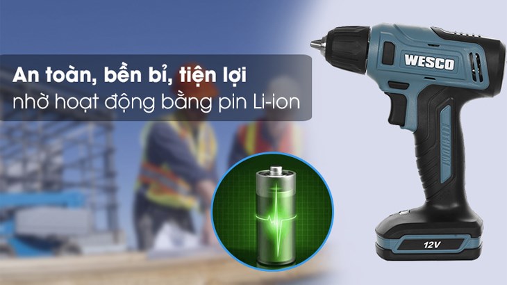 Máy khoan pin Wesco Ws2550K 12V dễ dàng sử dụng ngay cả không có điện nhờ hoạt động bằng pin