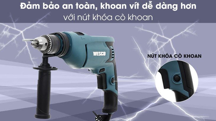 Máy khoan động lực điện Wesco WS3174 750W trang bị nhiều tiện ích vừa hỗ trợ quá trình khoan, vừa đảm bảo an toàn cho người dùng