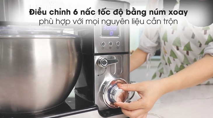 Máy nhồi bột đánh trứng Unie EM5 được trang bị bảng điều khiển nút nhấn với 6 tốc độ linh hoạt
